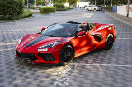 A front view of a Chevrolet, showcasing its bold grille and premium design, available for car lease in UAE.