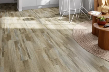 Modern kitchen with natural vinyl flooring