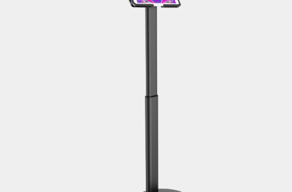 Anti theft adjustable tablet floor stand white front view